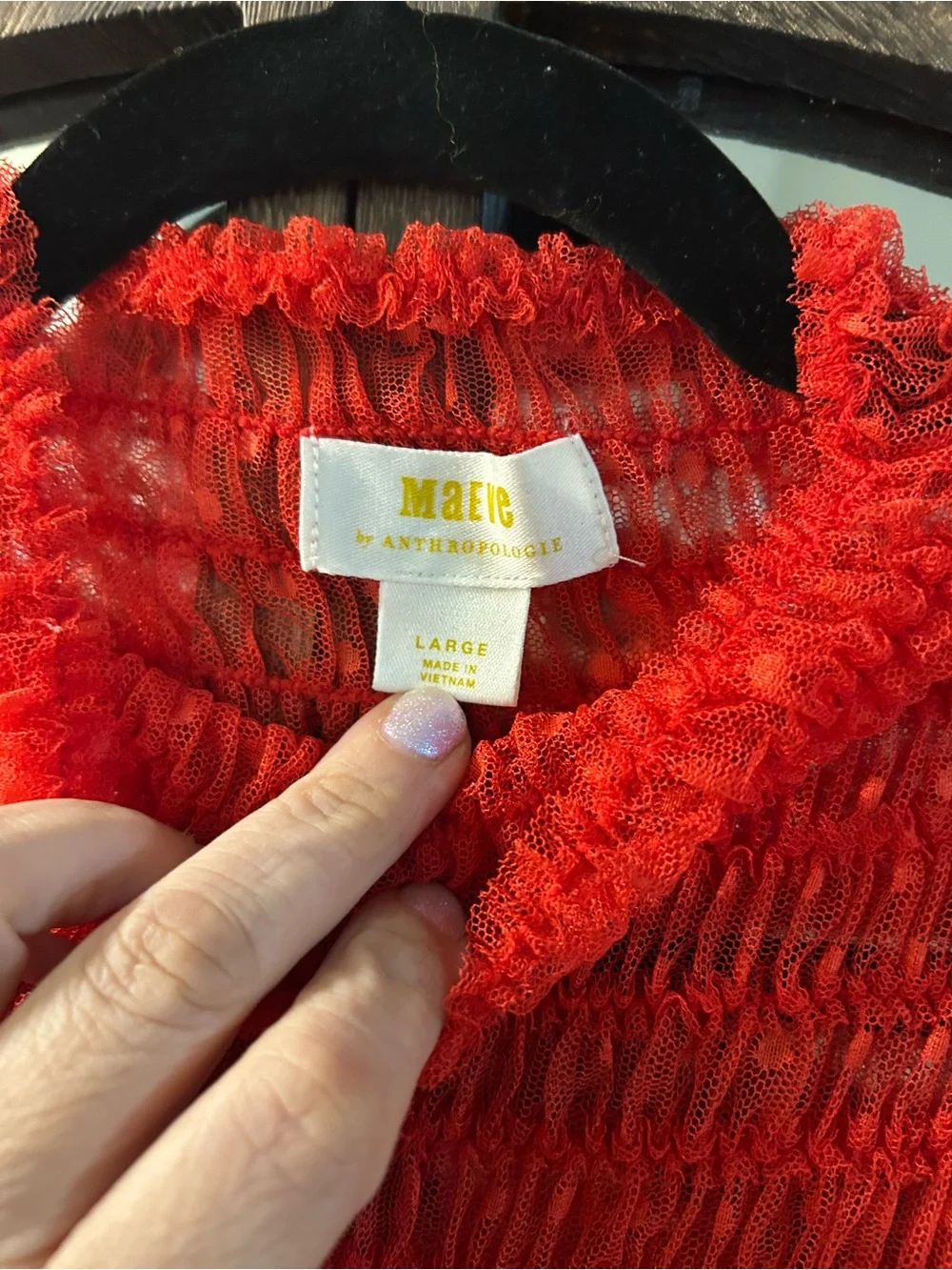 Anthropologie Sheer Red Long-Sleeve Knit Top